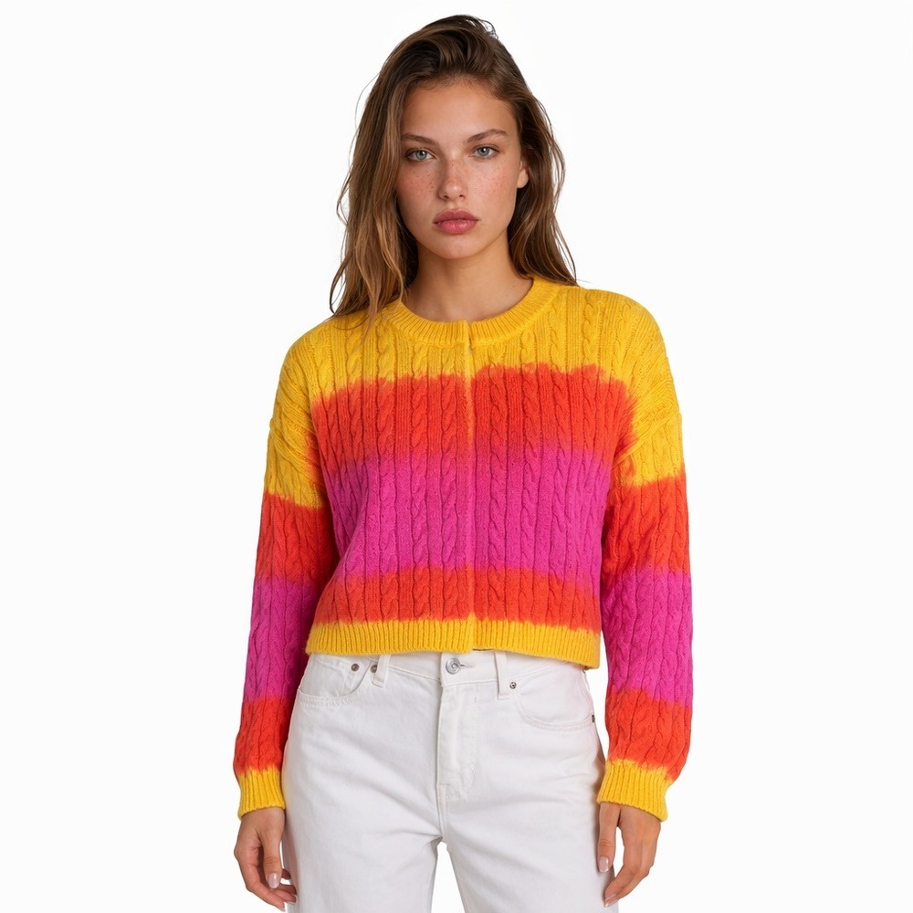 Young Fabulous &‎ Broke Sweater Women's Medium Sunset Ombre Cable Knit Cropped
